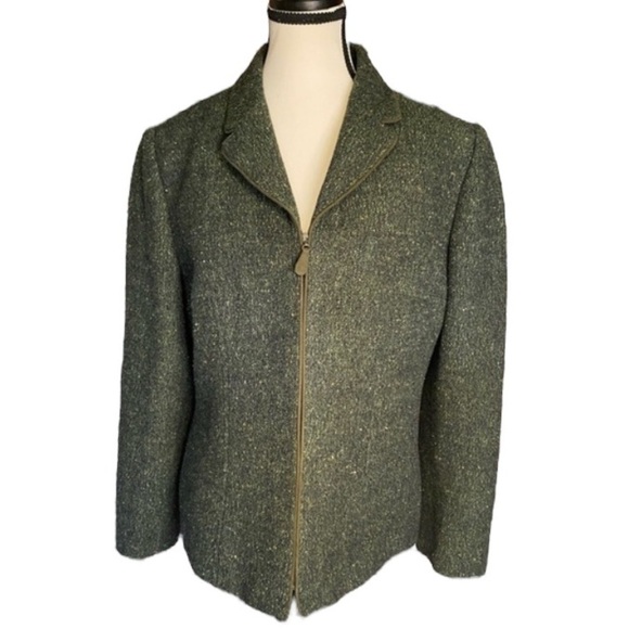 Kasper & Company Green Tweed Wool Blend Zip Up Fall Jacket Size 12 - Picture 3 of 15